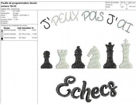 Motif de broderie machine échecs