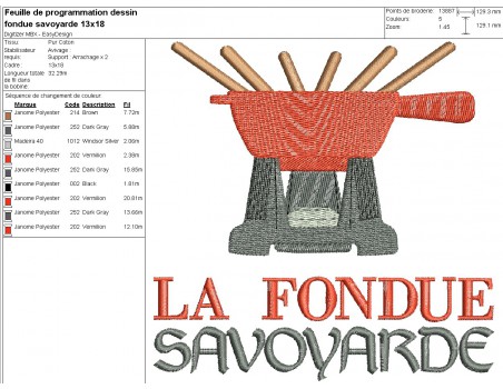 machine embroidery  design Cheese fondue