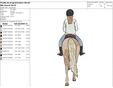 Motif de broderie machine  cheval et jeune fille