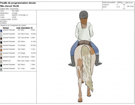 Motif de broderie machine  cheval et jeune fille