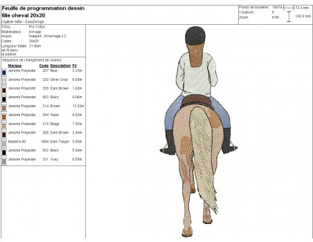 Motif de broderie machine  cheval et jeune fille