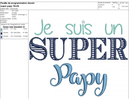 Motif de broderie machine  super papy