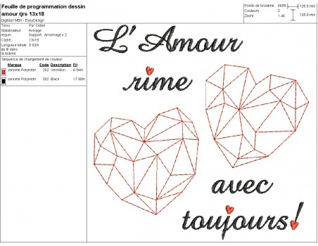 Motif de broderie machine  les coeurs amour