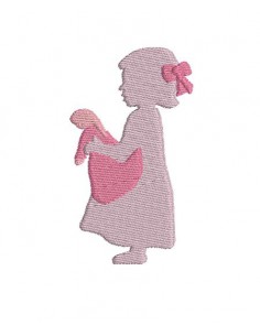 Motif de broderie machine silhouette  fille avec sa poupée