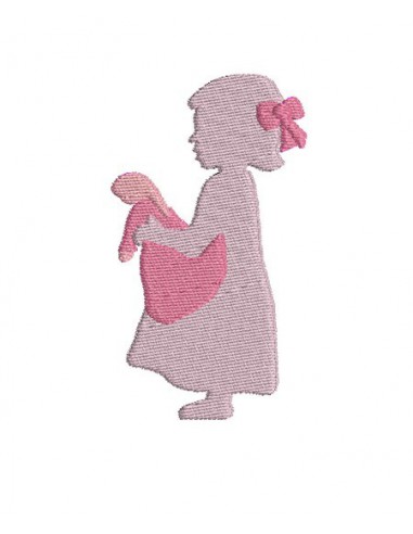 Motif de broderie machine silhouette  fille avec sa poupée