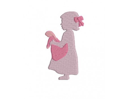 Motif de broderie machine silhouette  fille avec sa poupée