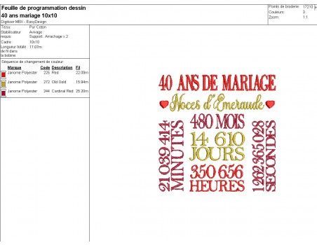 Machine Embroidery design 40 wedding anniversary