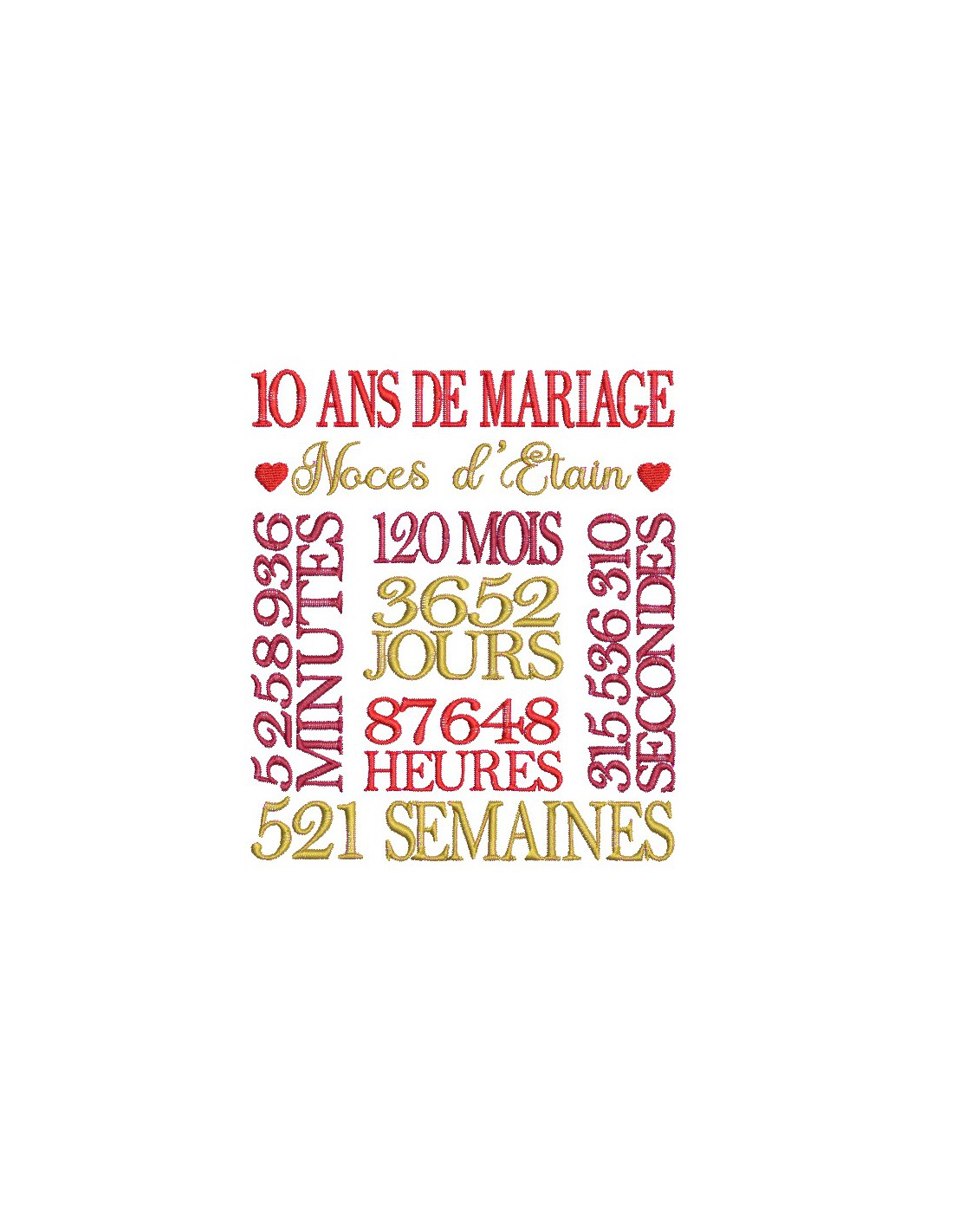 motif de broderie anniversaire 10 ans de mariage