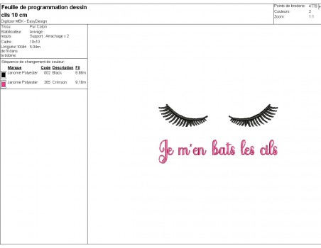 Machine embroidery design eyelashes