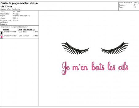 Machine embroidery design eyelashes