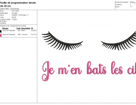 Machine embroidery design eyelashes