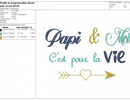 Motif de broderie  machine texte papi et moi