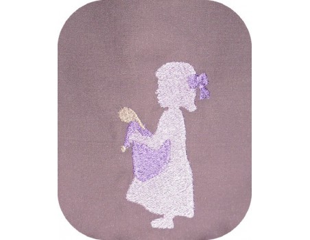 Motif de broderie machine silhouette  fille avec sa poupée