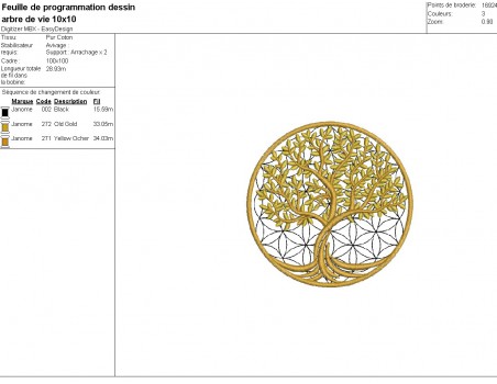 Motif de broderie machine  l arbre et la fleur de vie