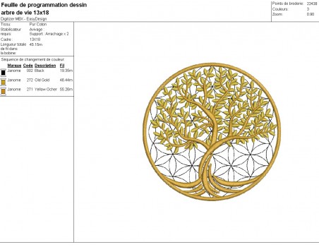 Motif de broderie machine  l arbre et la fleur de vie