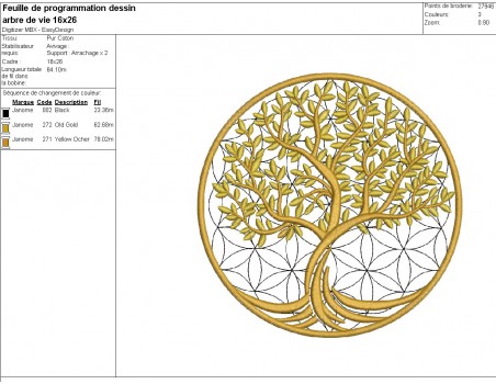 Motif de broderie machine  l arbre et la fleur de vie