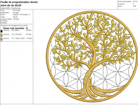 Motif de broderie machine  l arbre et la fleur de vie