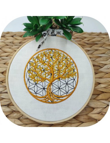 Motif de broderie machine  l arbre et la fleur de vie