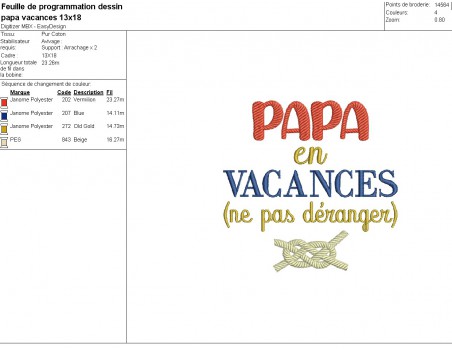 machine embroidery design text dad on vacation