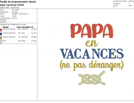 Motif de broderie machine papa en vacances