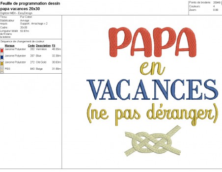 Motif de broderie machine papa en vacances