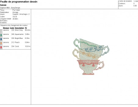 Motif de broderie machine tasses porcelaine