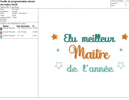 Motif de broderie machine texte  élu maître de l année