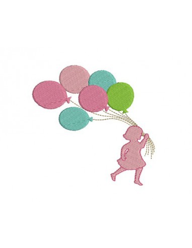 Motif de broderie machine silhouette petite fille aux ballons