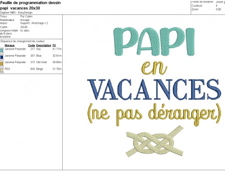 Motif de broderie machine papi en vacances