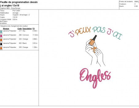 machine embroidery design I can not nails