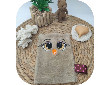 machine embroidery design owl wasch mitt  ITH