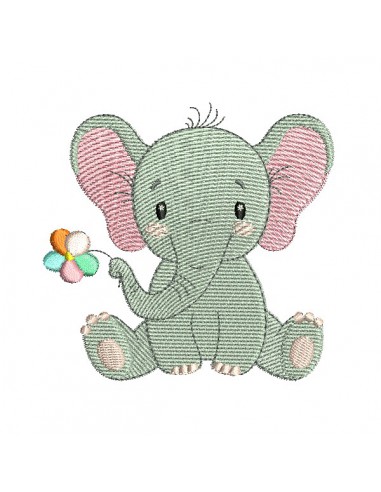 machine embroidery design elephant with his flower
