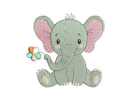 machine embroidery design elephant with his flower