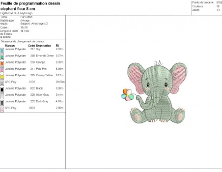 machine embroidery design elephant with his flower