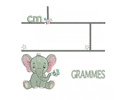 machine embroidery design customizable birth journal elephant