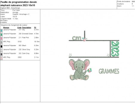 machine embroidery design customizable birth journal elephant