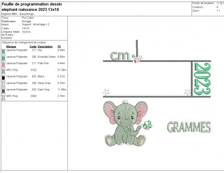 machine embroidery design customizable birth journal elephant