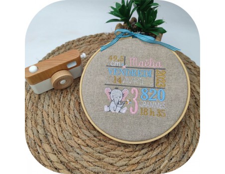 machine embroidery design customizable birth journal elephant