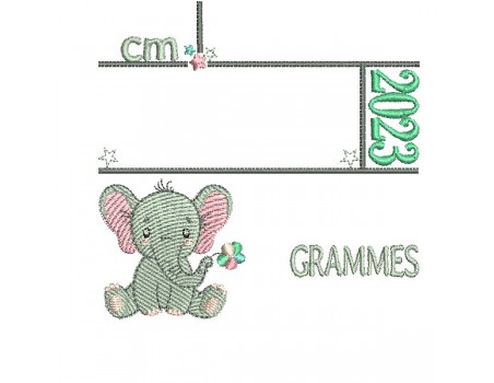 machine embroidery design customizable birth journal elephant