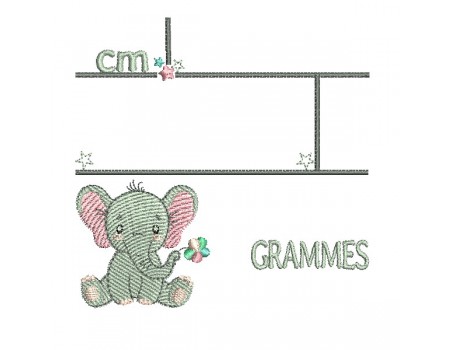 machine embroidery design customizable birth journal elephant