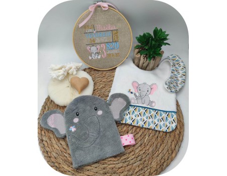 Motif de broderie machine  gant de toilette elephant ITH