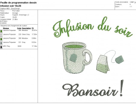 Motif de broderie machine infusions du soir