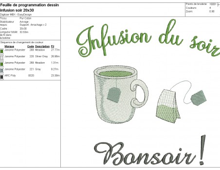 Motif de broderie machine infusions du soir