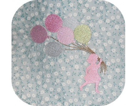 Motif de broderie machine silhouette petite fille aux ballons