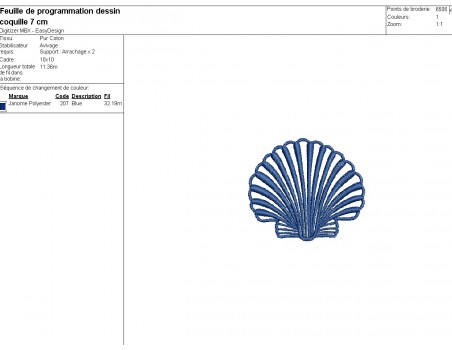 Motif de broderie machine coquille saint Jacques