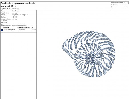 Motif de broderie machine escargot de mer