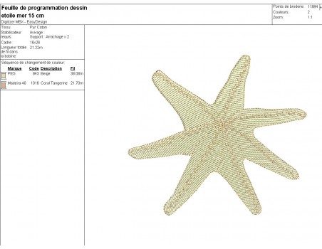 Motif de broderie machine étoile de mer