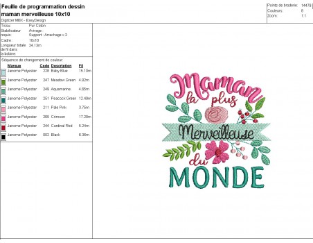 Motif de broderie machine  maman merveilleuse