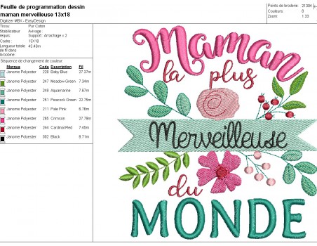 Motif de broderie machine  maman merveilleuse