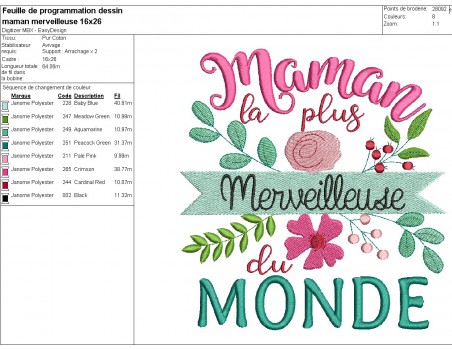 Instant download machine embroidery design wonderful mom in the world